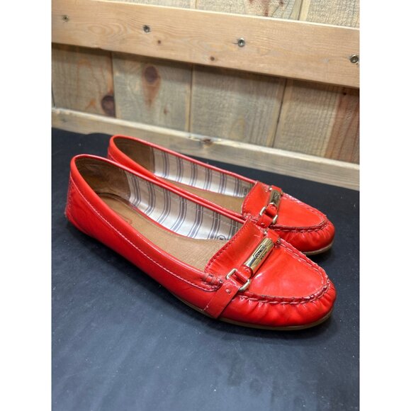Coach Womens Orange Patent Leather Loafers Size 7.5 With Gold-Tone Logo Accent - Picture 1 of 8